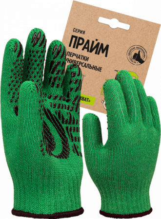 Перчатки трикотажные с ПВХ Прайм, зеленый, (Пер 044Я), картонный ярлык
