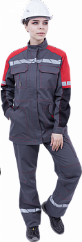 Куртка ХАЙ-ТЕК SAFETY летняя, серый-красный-черный, женская
